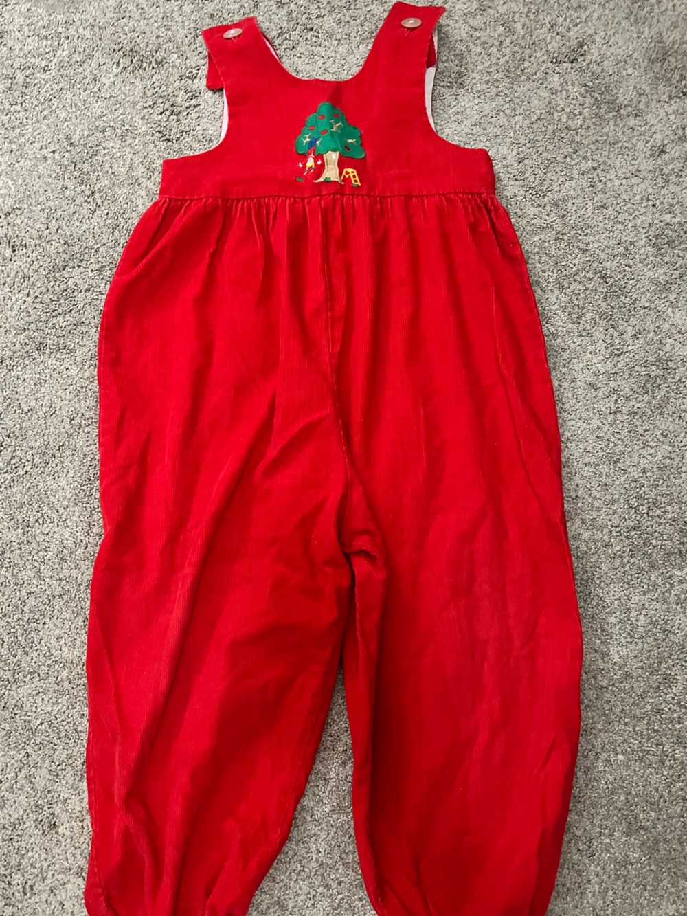 Vintage Kelly's Kids Bright Red Girls Corduroy Jogger Overalls Play School 4T